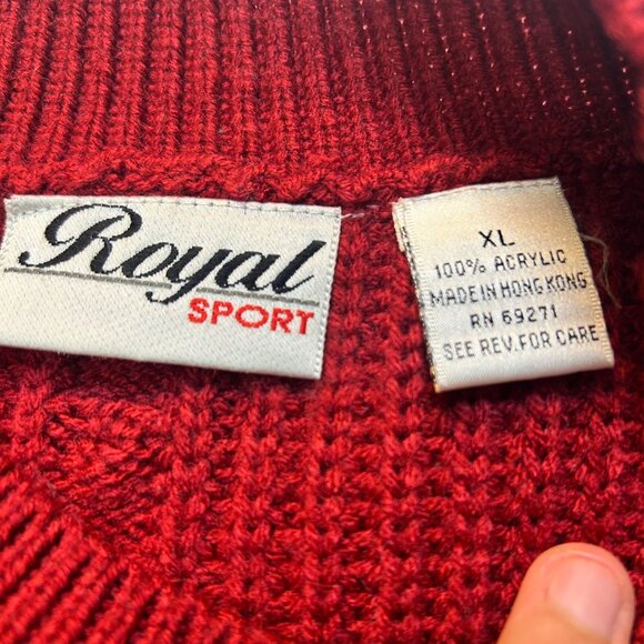 Royal Sport Red Cable Knit Sweater XL - Picture 2 of 6